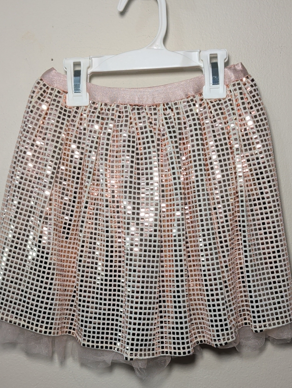 ML Kids Rose Gold + Pink Sequin Grid Skirt with Tulle Hem NEW Girls Size 6
